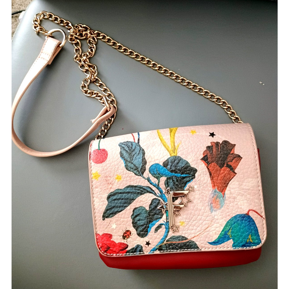 Fiorelli Floral Ladybug Print Burgundy Crossbody Purse Handbag Small Chain Strap